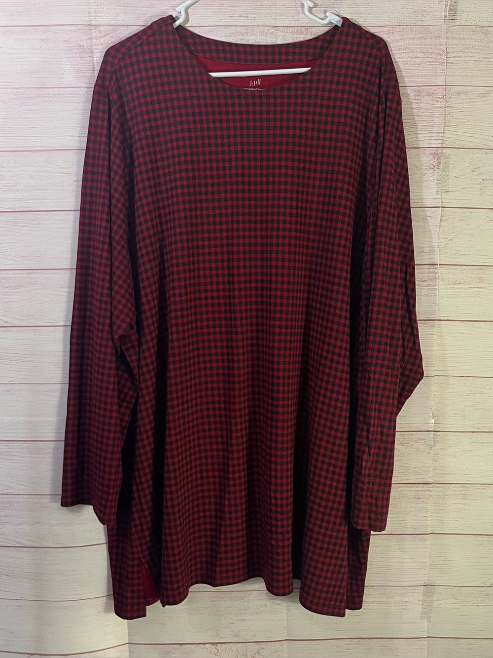 J. Jill Luxe Supima Forward Seam Tunic Red Black Plaid Checkered Tunic 4X
